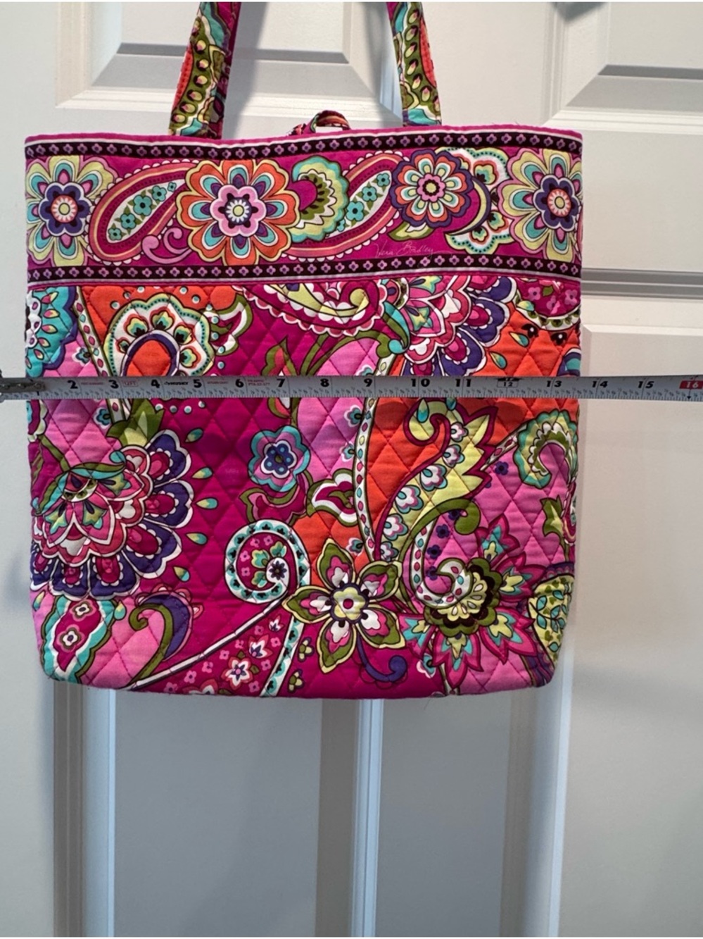 Vera Bradley Bright Pink Floral Cotton Quilted Ladies Tote Bag Purse - Picture 6 of 8